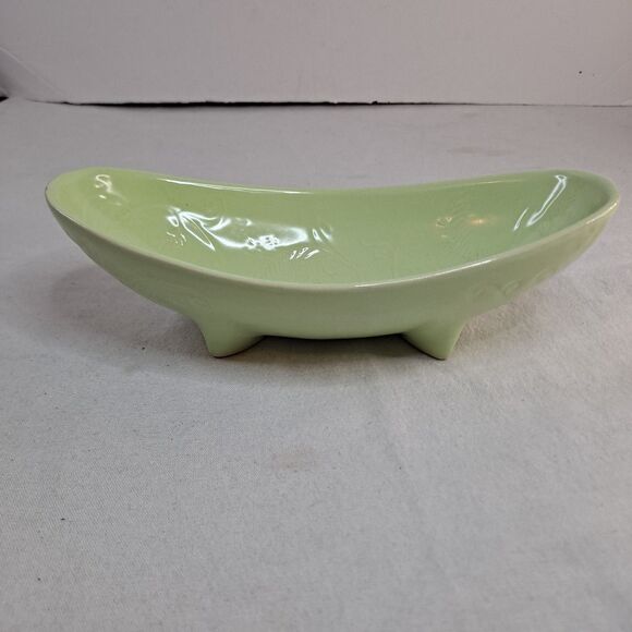 hull Other - Vintage HULL Pottery Console Footed Bowl Green USA I-18 Glazed Leaf Pattern